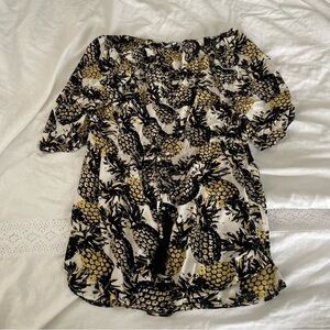 Blue Island MEDIUM off shoulder pineapple dress vacation beach 5365